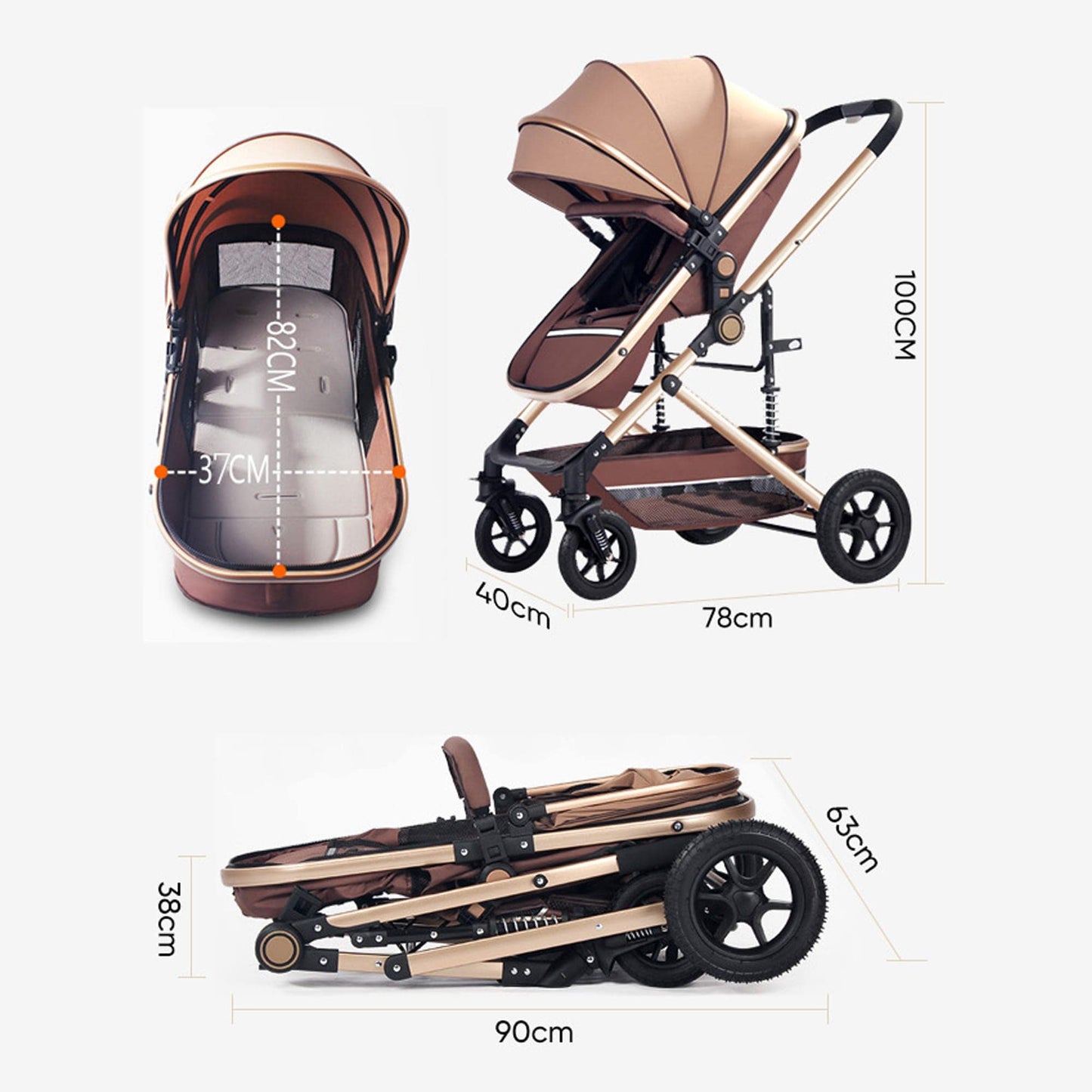 Carucior Reversibil pentru Bebelusi 0-3 Ani – Timebox, Pliabil cu o Singura Mana, Maner Detasabail, Copertina Reglabila, 4 Roti, Spatar Reglabil pentru Pozitie de Somn sau Stat, Ideal pentru Toate Sezoanele, Maro