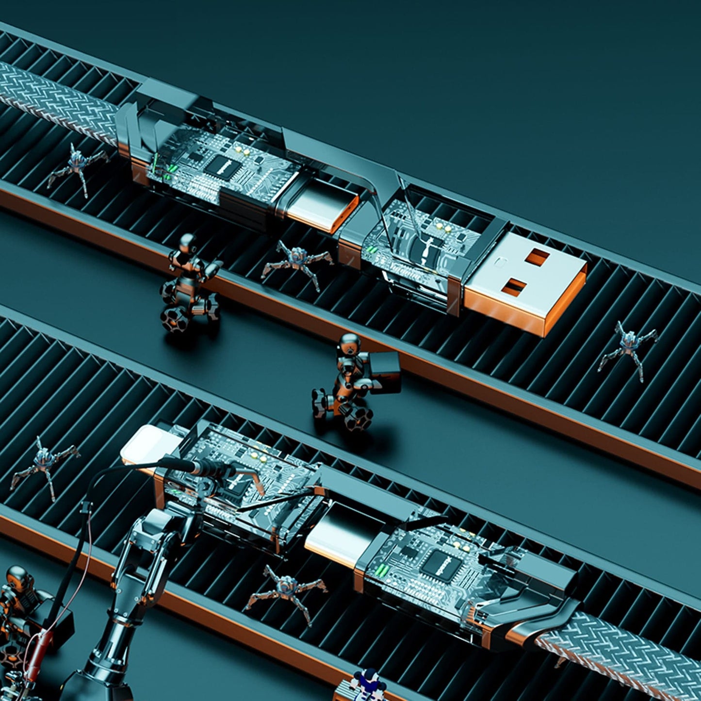 Cablu de date si Incarcare Rapida, Timebox, 4 in 1, Fast Charge 100W, 1,5m, USB, Lightning, Type-C, Negru