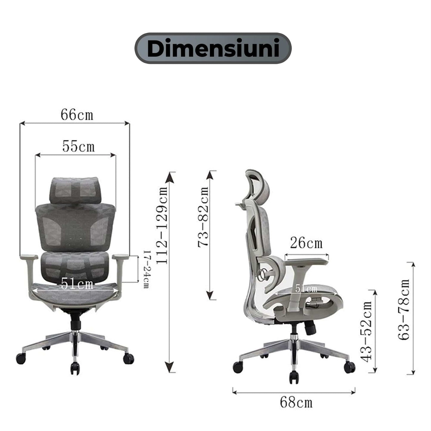 Scaun ergonomic Timebox, Reglare inaltime spatar in 6 pozitii 150°, Cotiere 5D, Plasa Mesh, Profil lombar flexibil, Spatar si Baza din aluminiu durabil, pana la 150 kg, Gri
