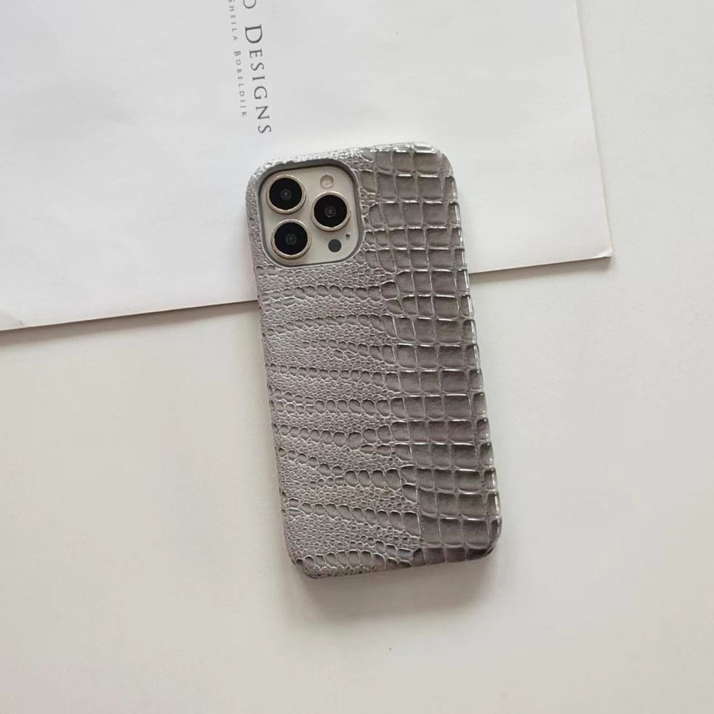Husa de Protectie Timebox, Compatibila Apple iPhone 13 Microfibra in Interior, stil Piele de sarpe, Gri