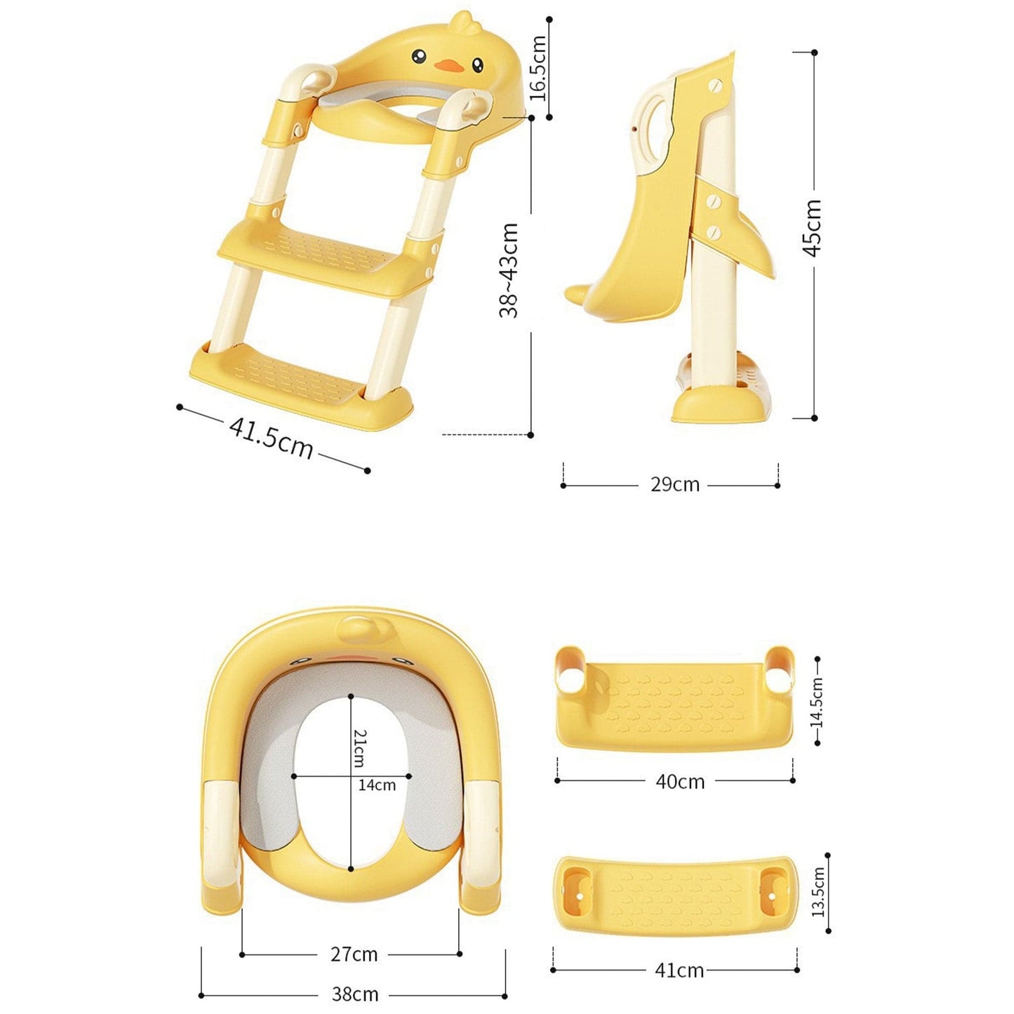 Reductor WC cu Treapta pentru Copii – Suport cu Scaunel si Manere, Design Amuzant, Pliabil, Material Ecologic, Potrivit pentru Baieti si Fetite, Confortabil si Sigur pentru Toaleta de Adult, Galben