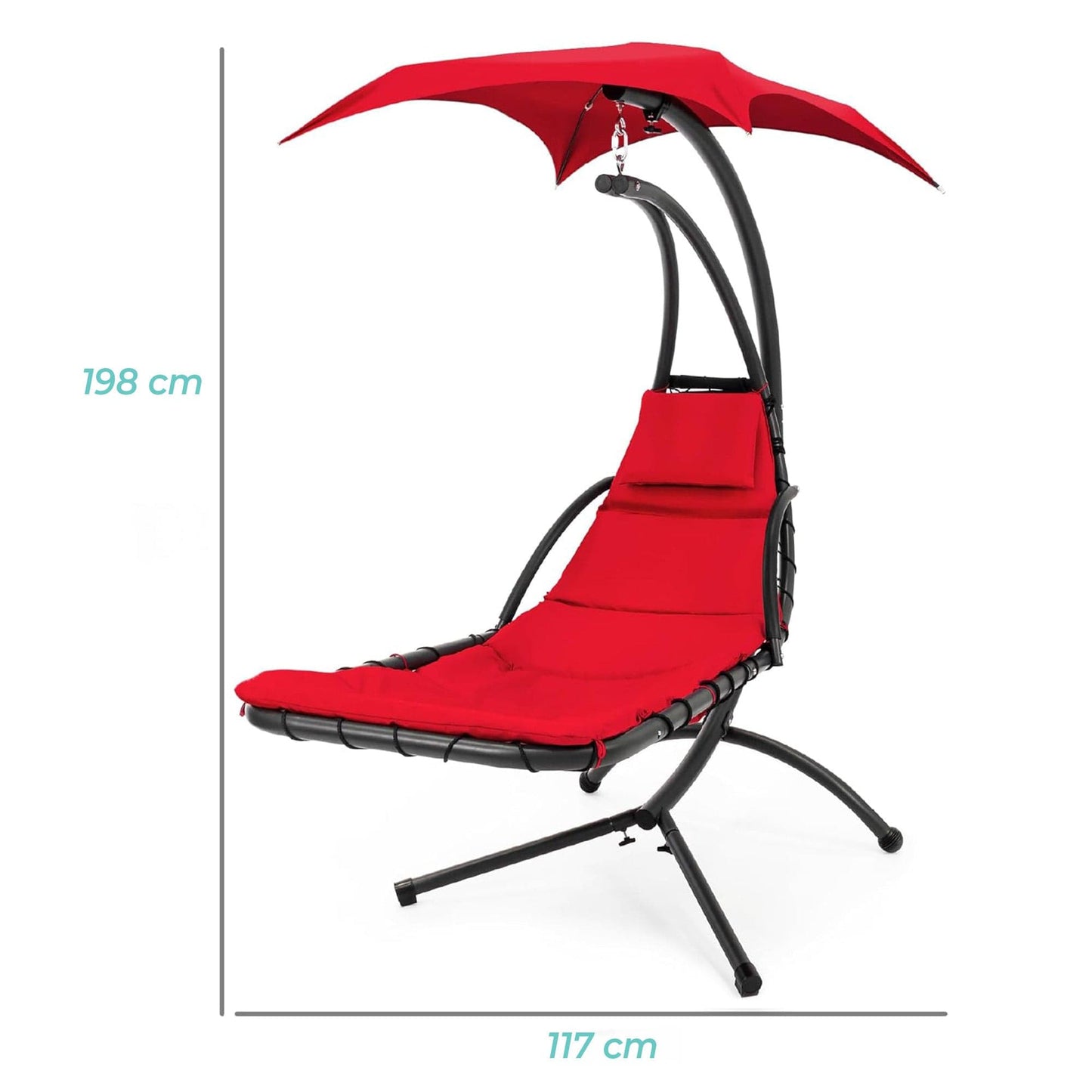 Balansoar tip Sezlong Suspendat de Exterior cu Copertina– Perna Ergonomica, Copertina Detasabila si Design Zero Gravity, Rezistent la UV si Intemperii, Material Rezistent, Rosu