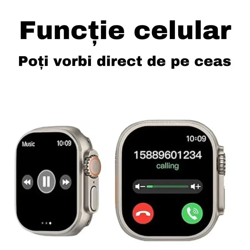 Smartwatch Ultra Plus 2.1" cu Apel Bluetooth, Monitorizare Sănătate (Ritm Cardiac, Oximetru, Somn, Calorii), 150+ Moduri Sport, Încărcare Wireless, rezistent, iOS & Android