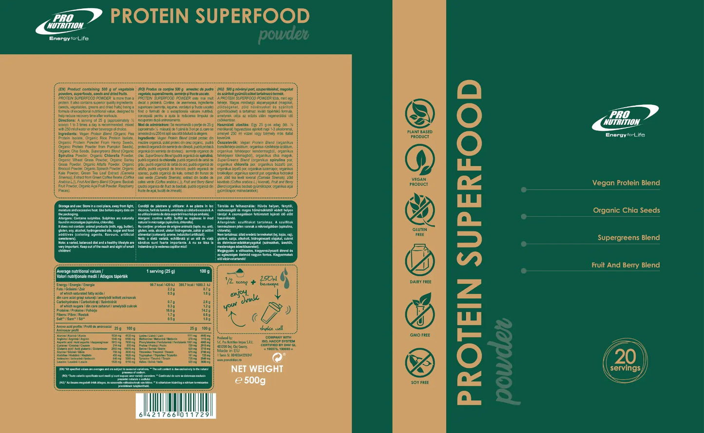 Protein Superfood Vegan Detox Nutriție Completă Pe Bază De Plante 500g