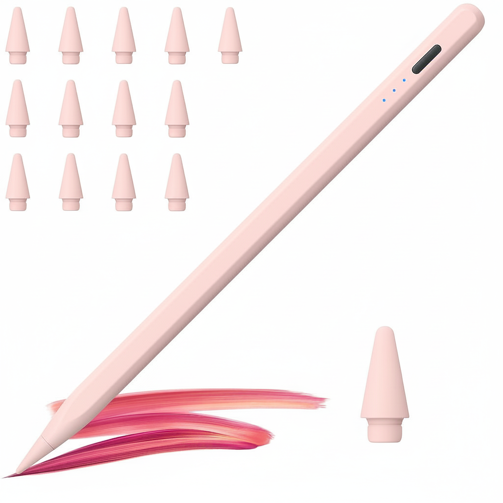 Stilou pentru iPad Apple 2018-2025, Stylus Pencil Profesional, Palm Rejection, Tilt, Magnetic, USB-C, Penite Anti-Zgarieturi, Fast Charge, Aluminiu, Set Penite Schimb Inclus