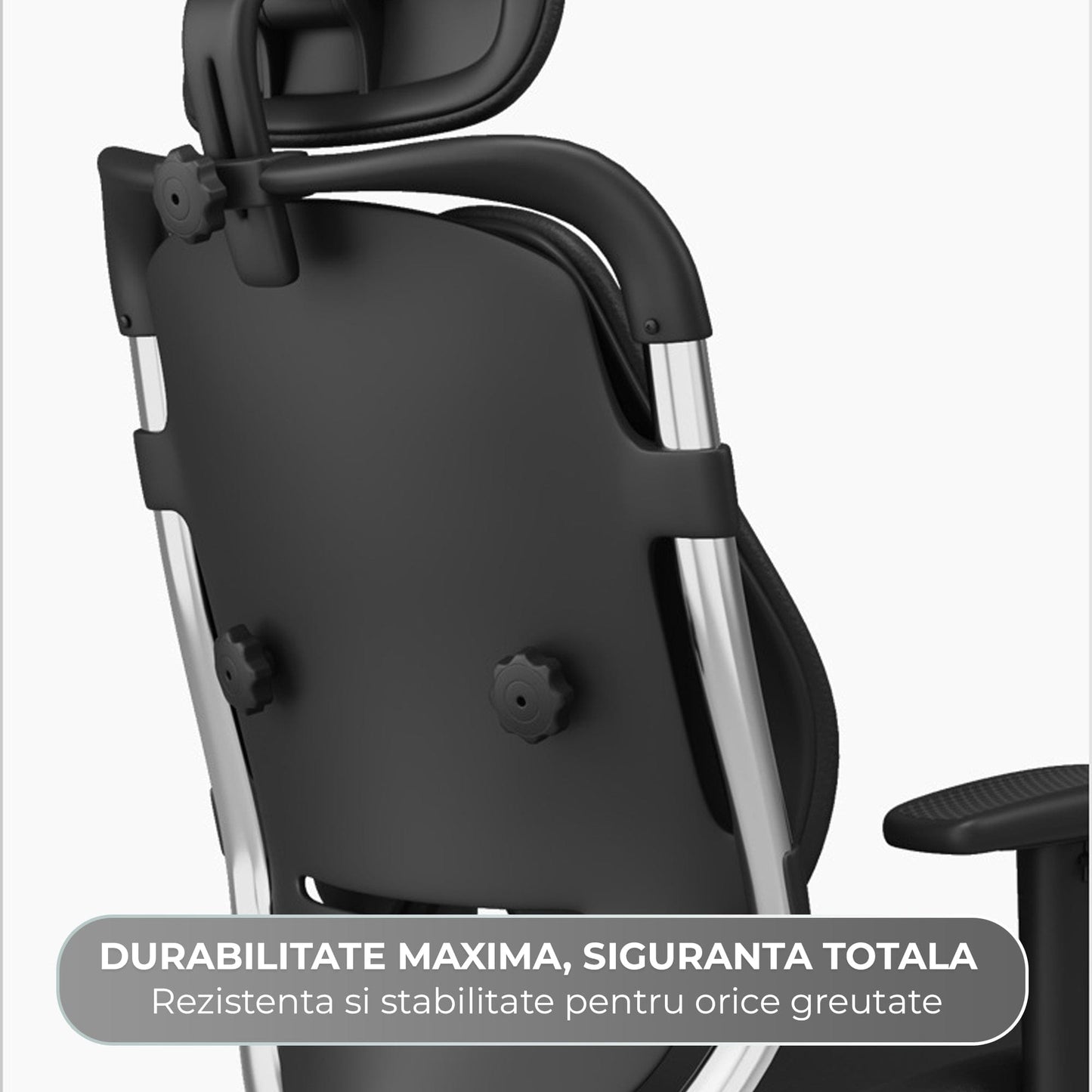 Scaun Ergonomic de Birou Timebox – Design Bi-Spine Inteligent, Tetiera Reglabila 3D, Suport Lombar, Cotiere 3D, Spatar Din Piele Premium si Cadru Metalic, Manere Rotative, Negru