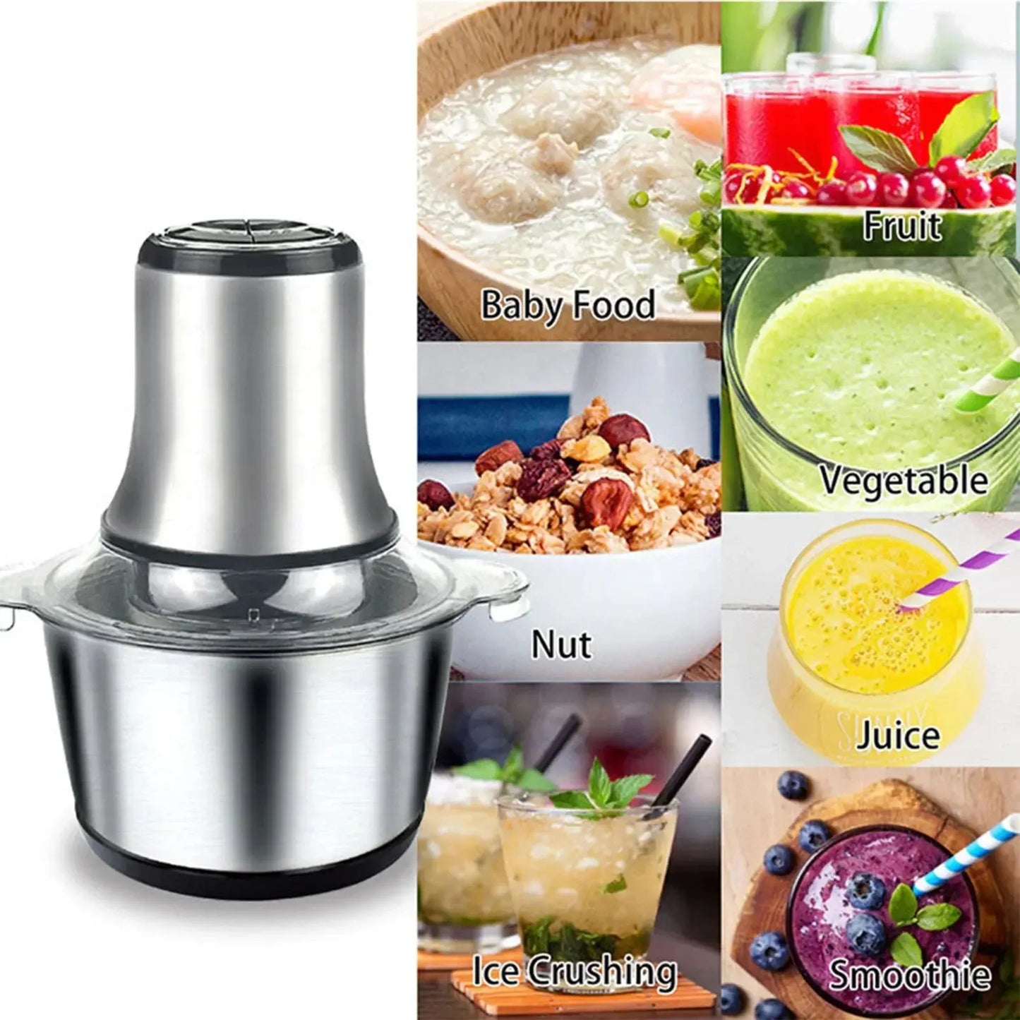 Tocător electric pentru carne și legume, 4 lame din oțel inoxidabil