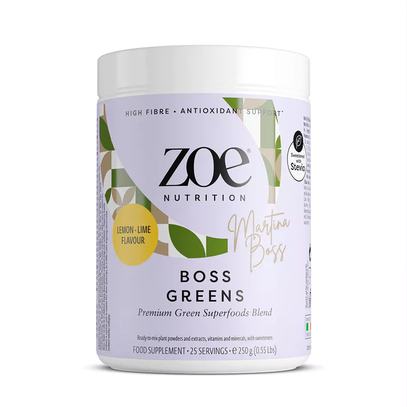 Superfood Verde cu Vitamine Minerale și Antioxidanți ZOE BOSS Greens – Lemon‑Lime 250g