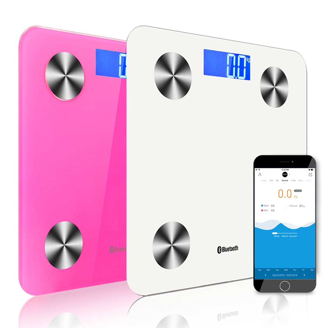 NNEAGS 2X Wireless Bluetooth Digital Body Fat Scale Bathroom Health Analyser Weight White/Pink-0