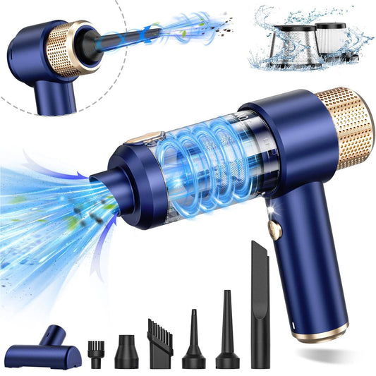 Aspirator Auto Portabil Timebox 2 in 1 – 16000PA, Fara Fir, cu Lumina LED si Accesorii Multiple, Filtru HEPA, Ideal pentru Masina, Acasa sau Birou, Albastru