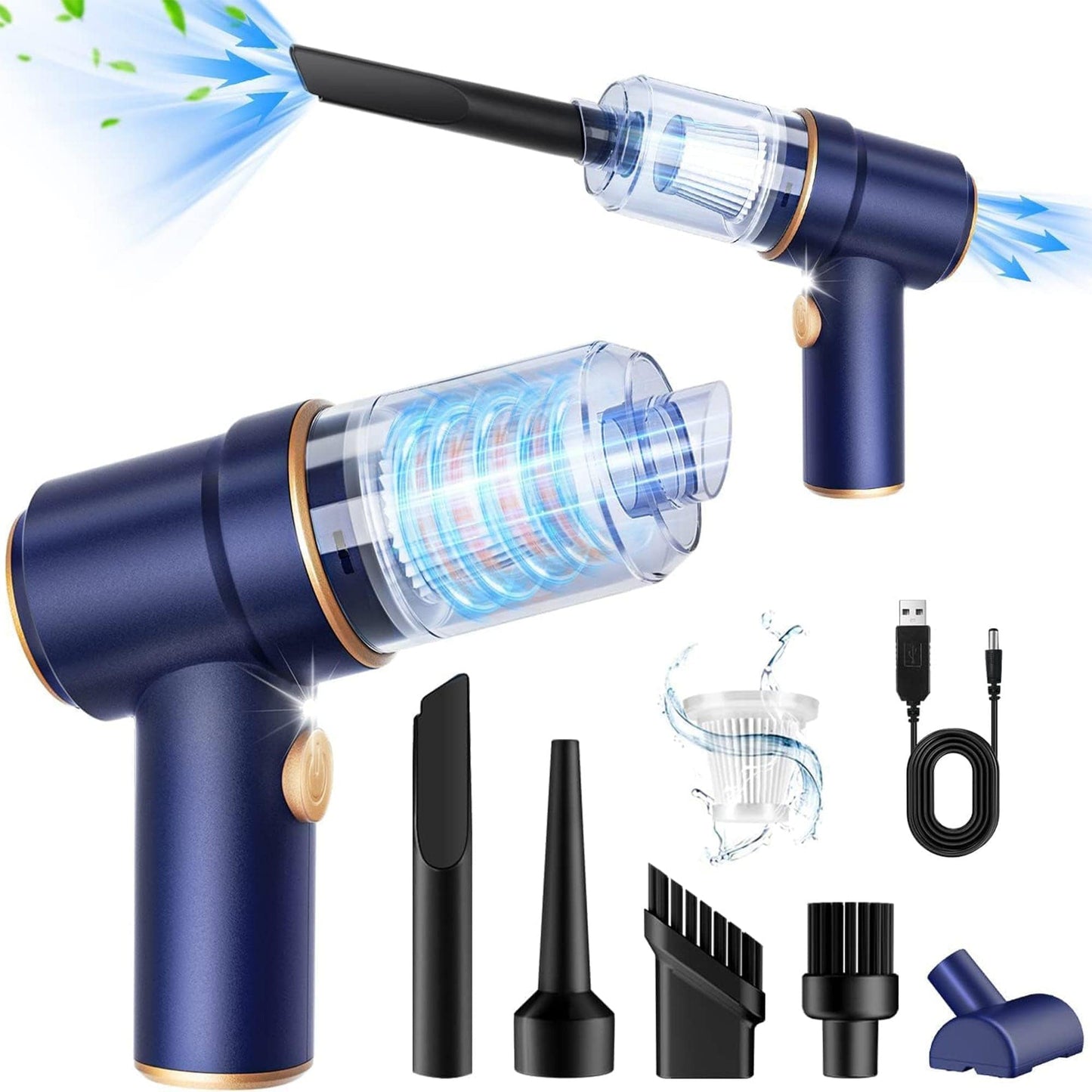 Aspirator Auto Portabil Timebox 2 in 1 cu Functie de Suflanta – 9000PA, 120W, Fara Fir, cu Baterie Reincarcabila, Lumina LED si Accesorii Multiple pentru Curatare Eficienta in Masina, Casa sau Birou