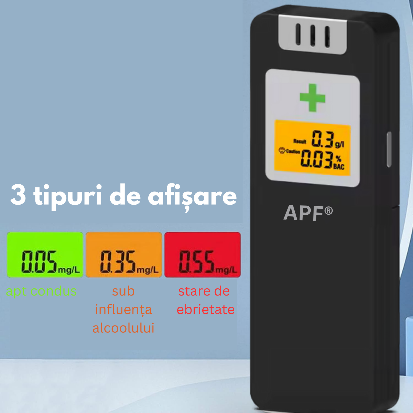 Alcooltest Digital Certificat NF – Precizie 0.01% BAC, LCD, Alertă Sonoră