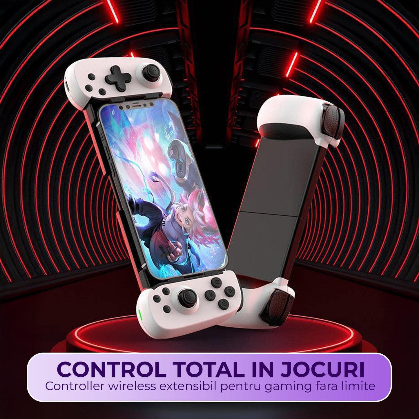 Gamepad Controller Gaming Wireless cu Joystick Hall, Bluetooth 5.0, Alb