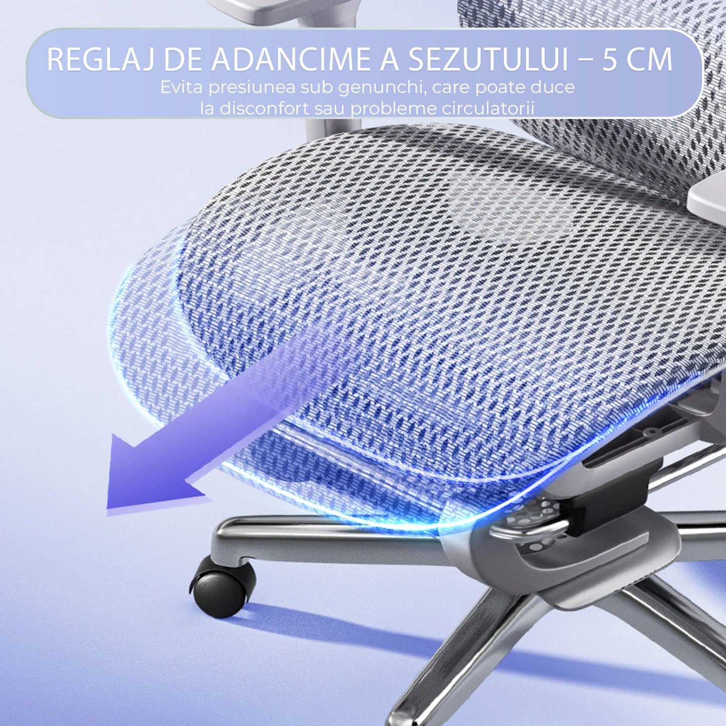 Scaun birou ergonomic Timebox, Plasa mesh respirabil, Tetiera, 4D armrest, Reglaj inaltime si adancime sezut, Suport picioare rabatabil, Spatar cu suport lombar ajustabil, Rotativ cu roti, Gri