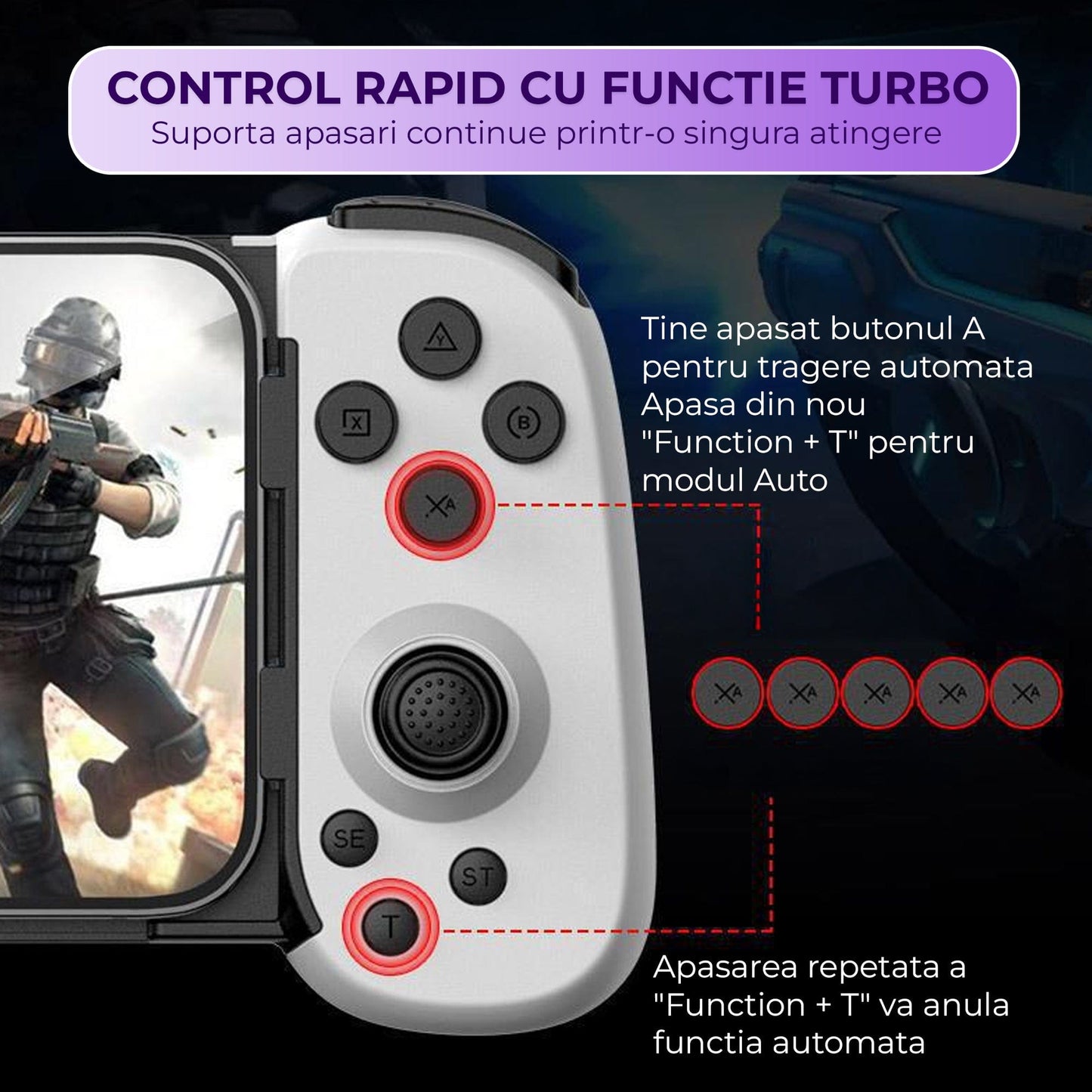 Gamepad Controller Gaming Wireless cu Joystick Hall, Bluetooth 5.0, Alb