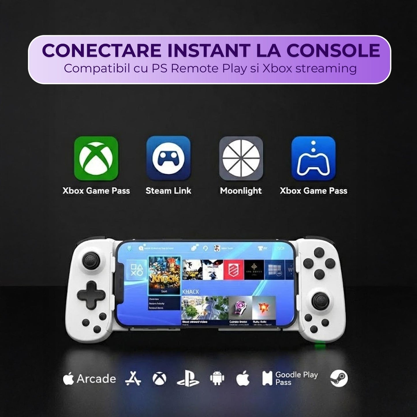 Gamepad Controller Gaming Wireless cu Joystick Hall, Bluetooth 5.0, Alb