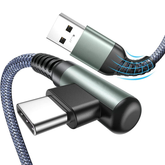 Cablu Date si Incarcare Rapida Timebox, 2m, QC 3,0, USB la Type-C, Unghi 90°, Nylon, Negru