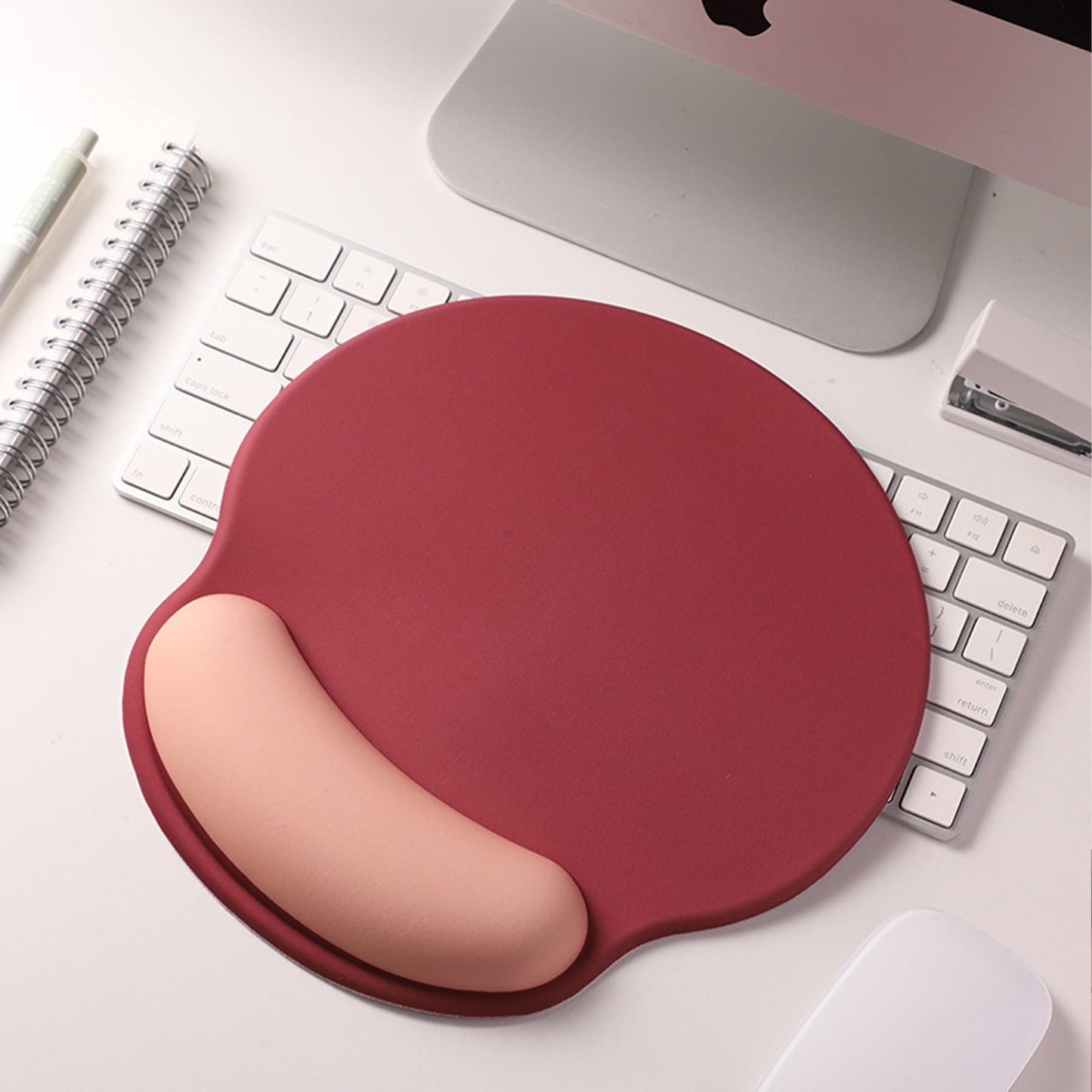 Mousepad ergonomic cu Spuma cu Memorie pentru sustinere incheietura mana cu Wrist Rest pentru mouse si tastatura, baza anti-derapanta, Rosu