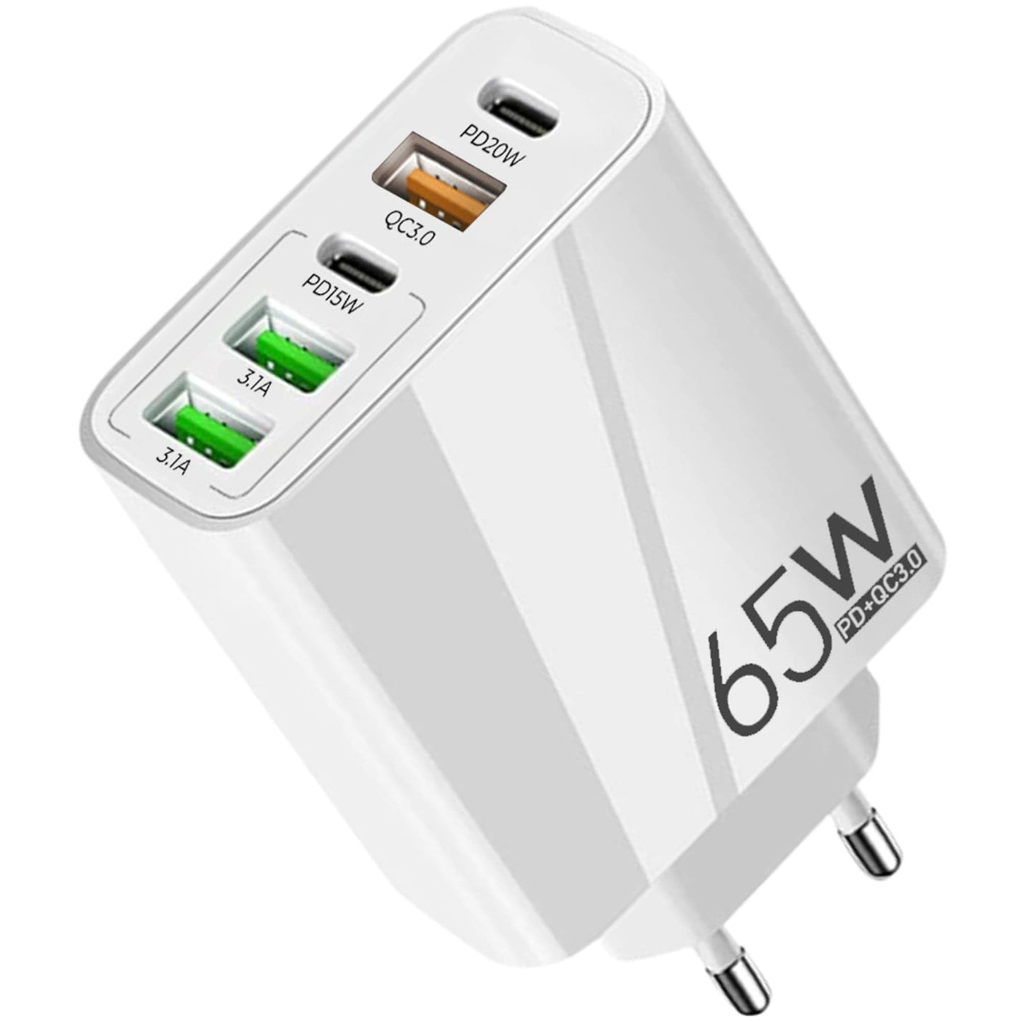 Incarcator Retea, 5 Porturi, 65W Fast Charge, 3 x USB, 2 x Type-C, Alb