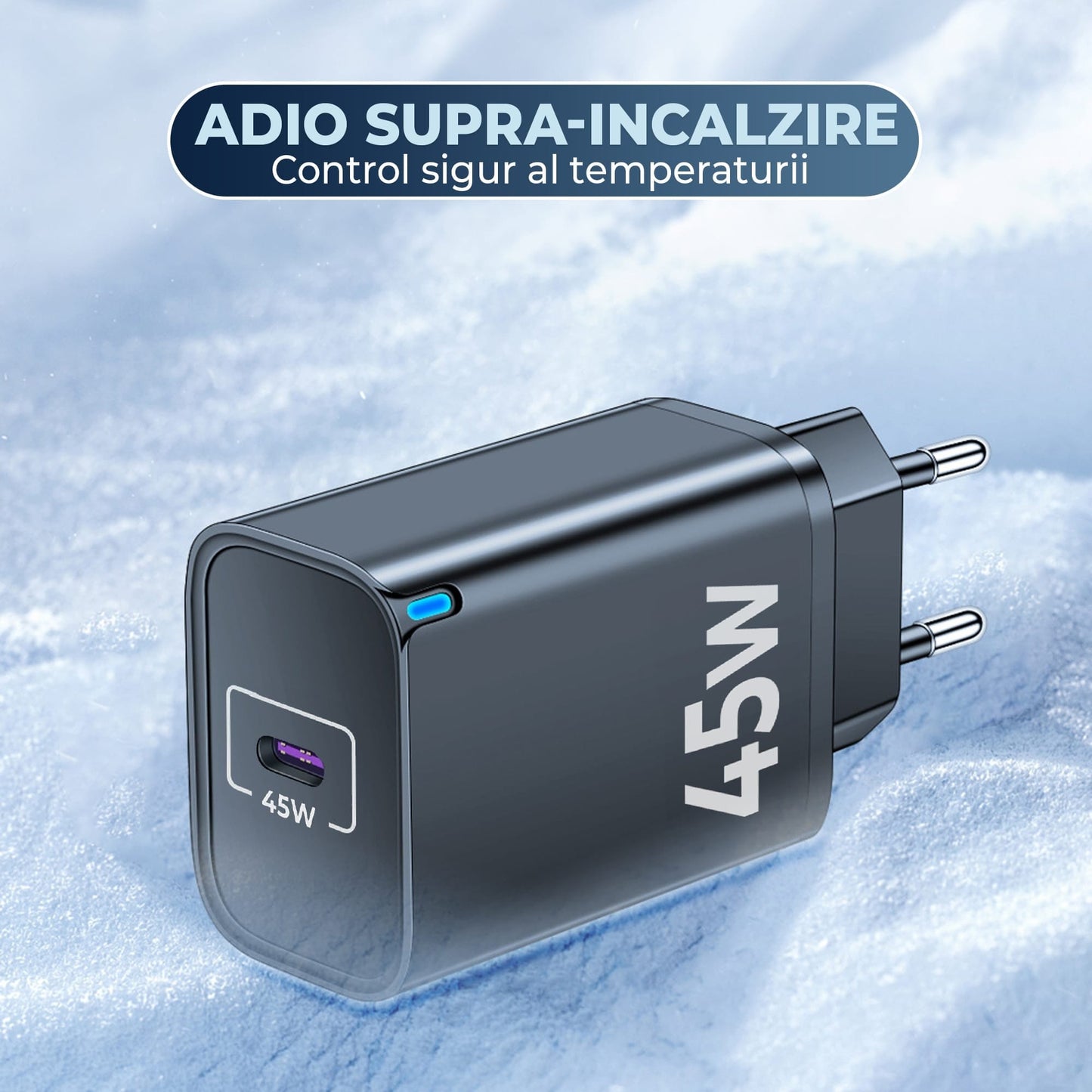 Incarcator Retea Timebox, 45W Fast Charge, 1 x Type-C, Negru