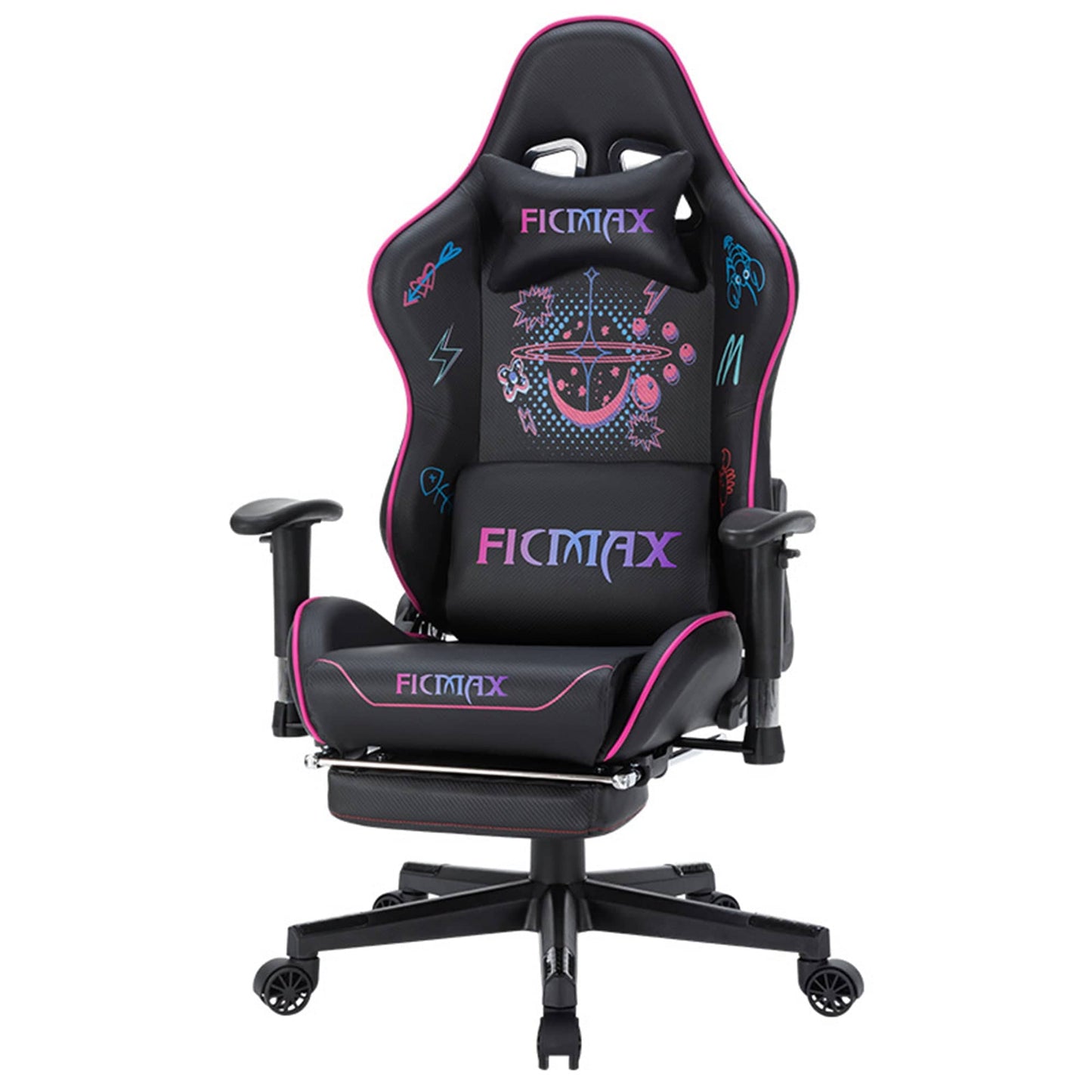 Scaun Gaming Timebox, Reglaj Spatar 160°, Suport Picioare Extensibil, Tetiera si Perna Lombara, Cadrul Metalic Rezistent, Material Premium, Ajustare 3D a Bratelor – Negru/Roz