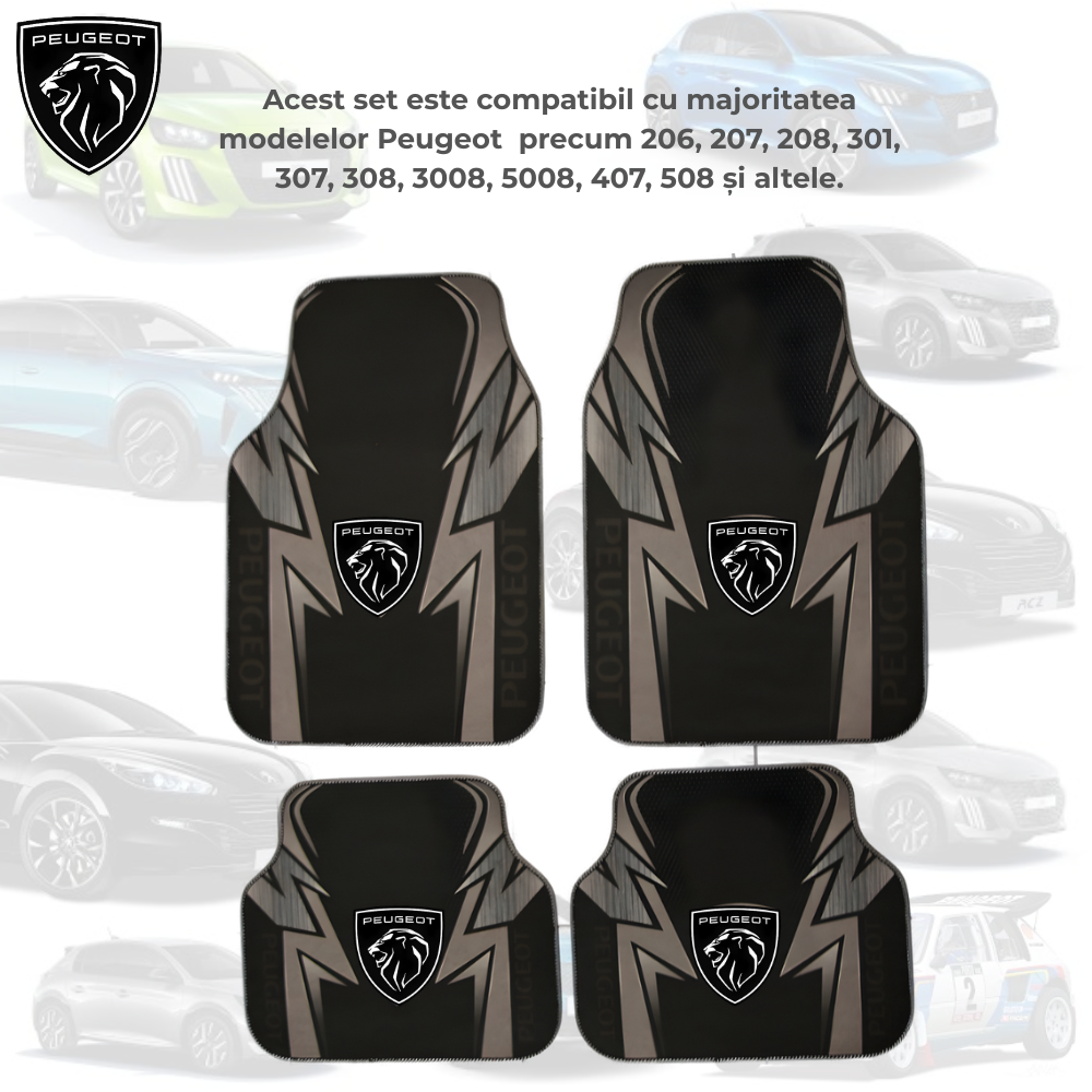 Set covorase auto Peugeot – Fata si spate – Design negru-gri cu logo modern