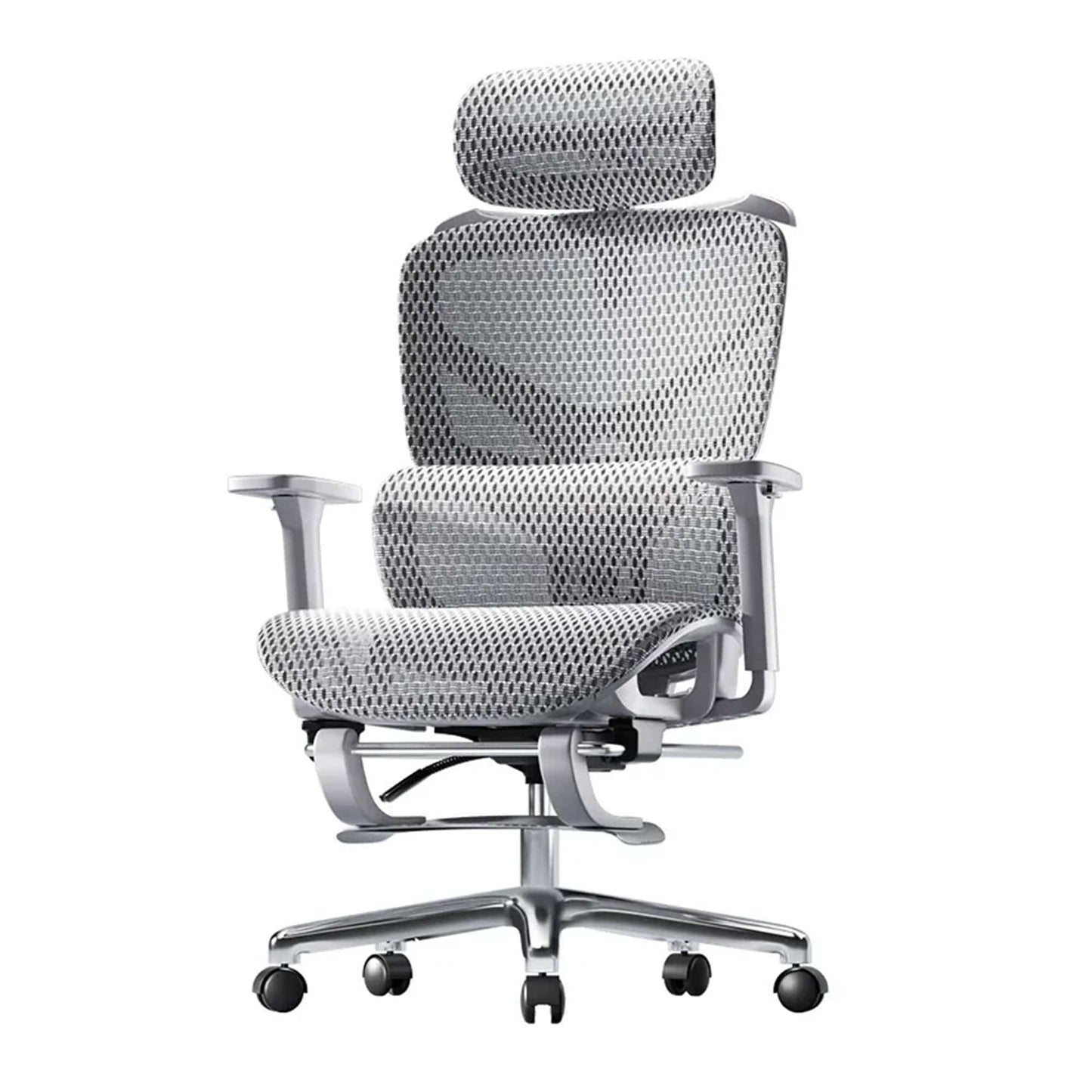 Scaun birou ergonomic Timebox, Plasa mesh respirabil, Tetiera, 4D armrest, Reglaj inaltime si adancime sezut, Suport picioare rabatabil, Spatar cu suport lombar ajustabil, Rotativ cu roti, Gri