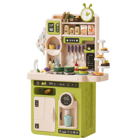 Set Bucatarie pentru Copii cu Abur Real, Apa Curenta, Sunete si Lumini, 80+ Accesorii, Functii Realiste, Joc de Rol Educativ, Verde