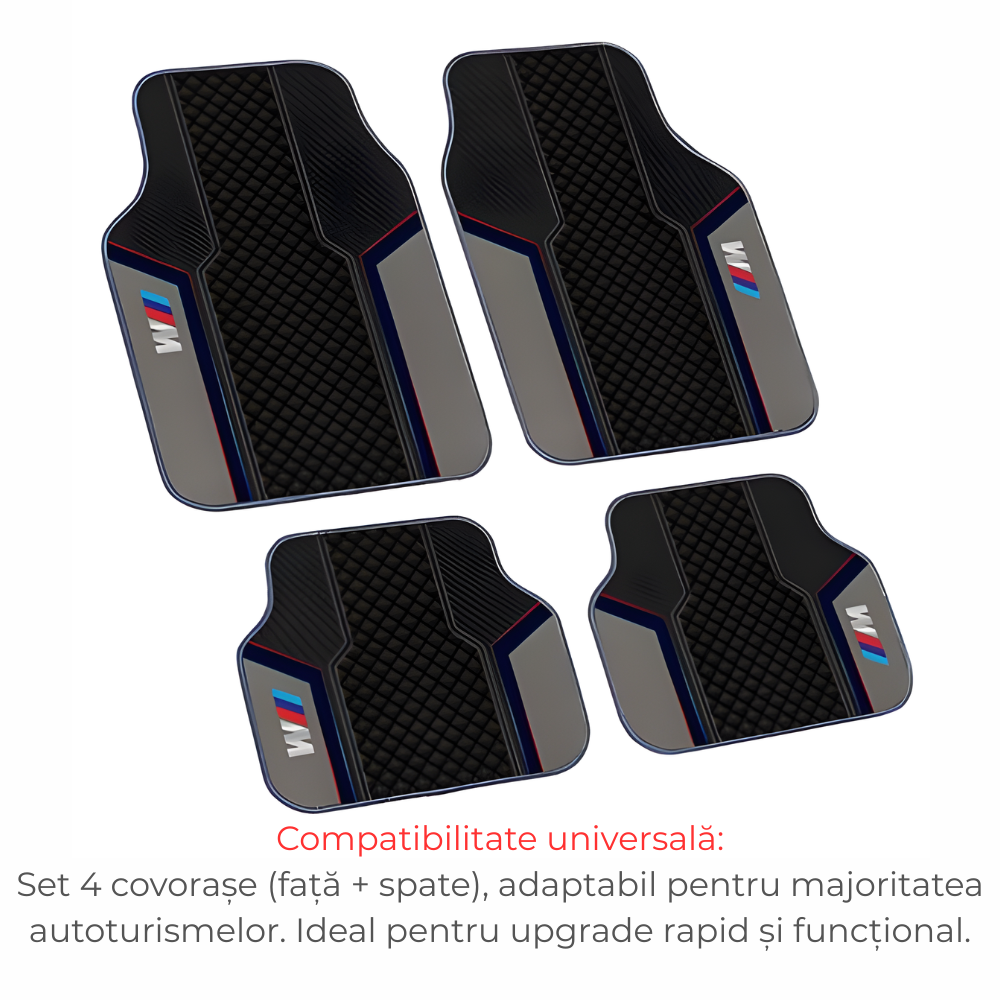 Covorașe Auto Universale BMW M – Design Sport Negru/Gri