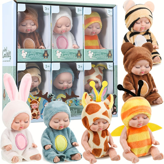 NNETM 6-Piece Mini Children’s Dolls Set with Animal Costumes-0