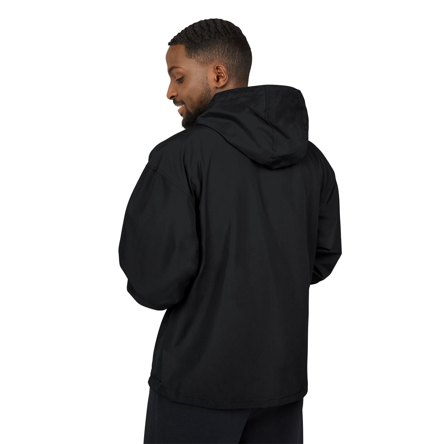 Champion Packable Anorak Jacket — Black Windbreaker with QRIS Chest Graphic