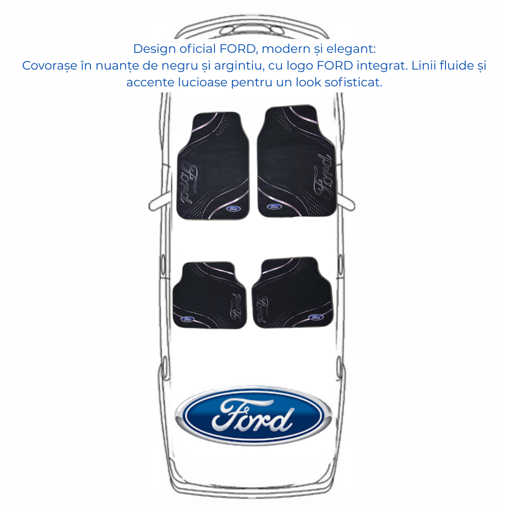 Covorașe Auto Universale FORD – Design Negru Elegant 4 Piese