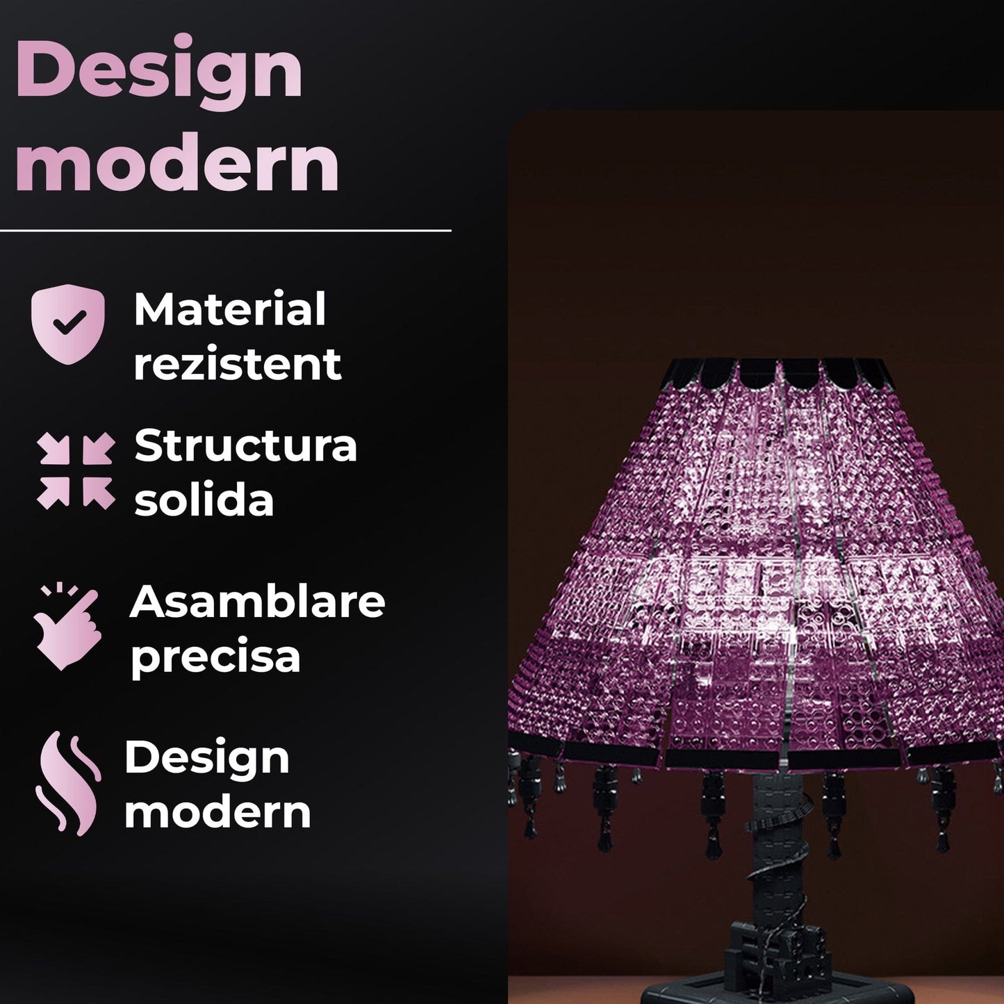 Lampa decorativa tip retro pentru copii 7, 14 ani, 900 piese mici, Roz