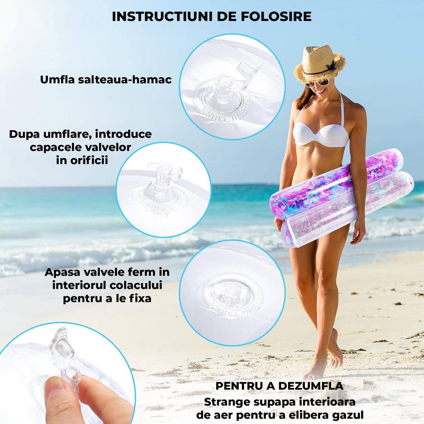Colac Transparent cu Plasa si Pene pentru Piscina, Hamac Gonflabil Multifunctional pentru Adulti, Design Modern, Ideal pentru Plaja, Lac sau Mare, Usor de Transportat, Roz