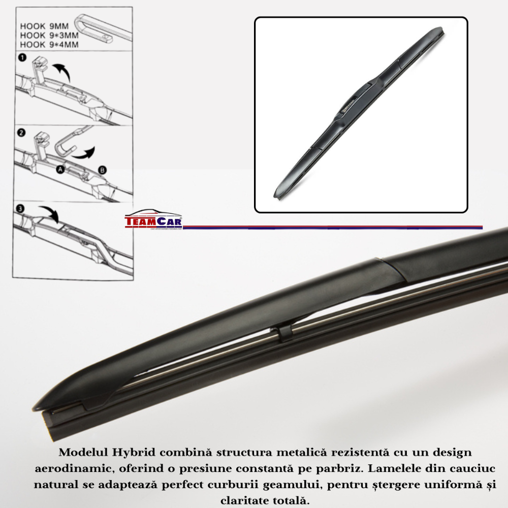 Ștergătoare TeamCar® VOLKSWAGEN Transporter T4 (1990–2003) Hybrid – Set față