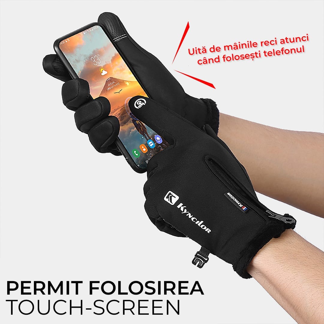 Manusi sport, compatibile ecran telefon, rezistente la vant, aderenta pentru ski, ciclism, culoare negru, Unisex, marime S