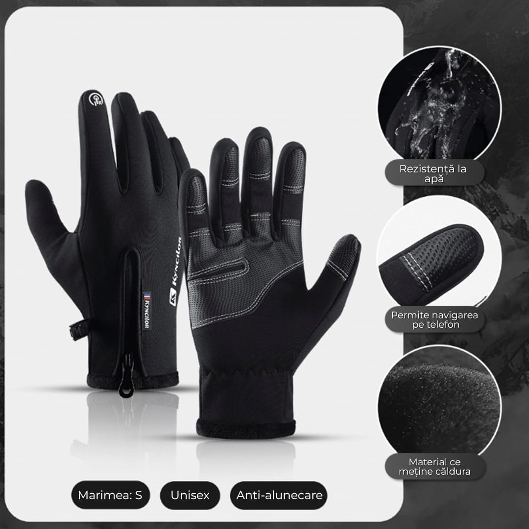 Manusi sport, compatibile ecran telefon, rezistente la vant, aderenta pentru ski, ciclism, culoare negru, Unisex, marime S