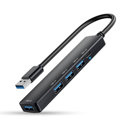 Hub USB 5 in 1 Tip C / USB 3,0,, Adaptor Multiport Cu Protectie Supracurent, 4,5W, 480 Mbps, 5 Gbps, Aluminiu, Negru