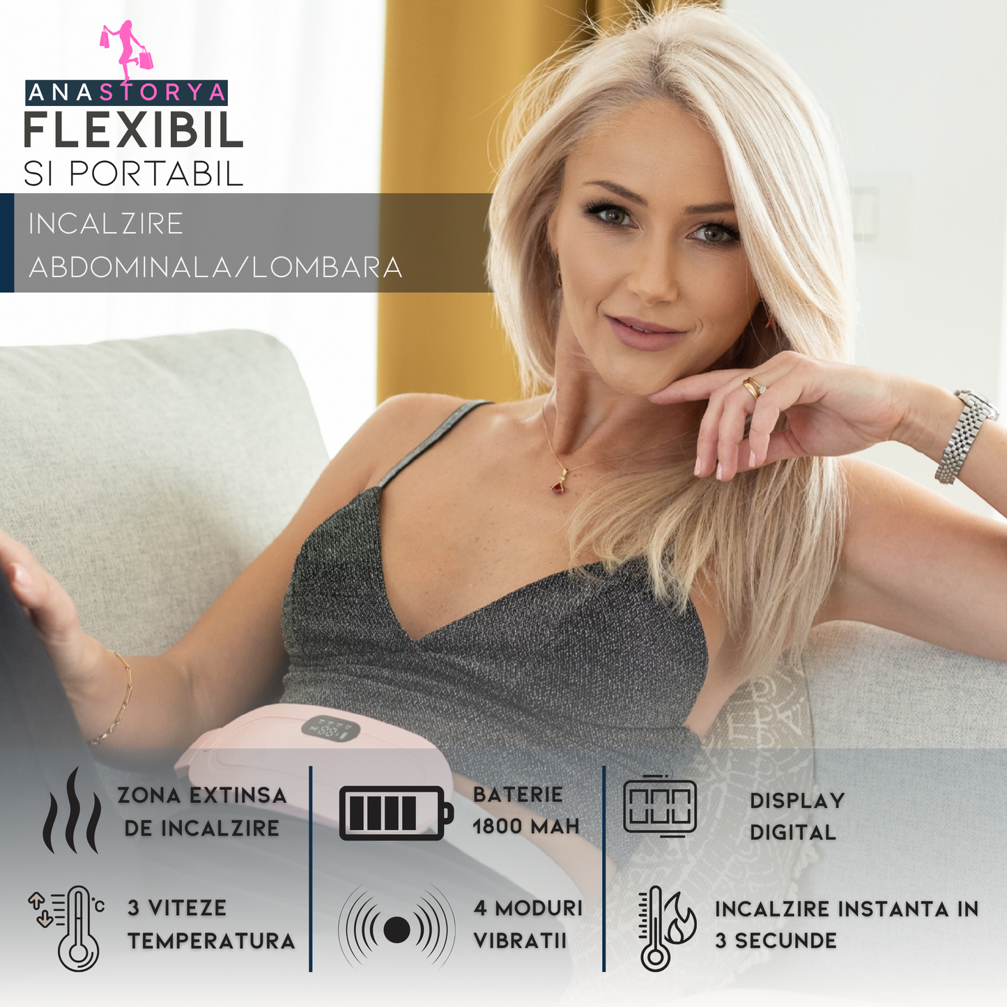 Centura pentru masaj si incalzire AnaStorya, alinarea durerii menstruale.