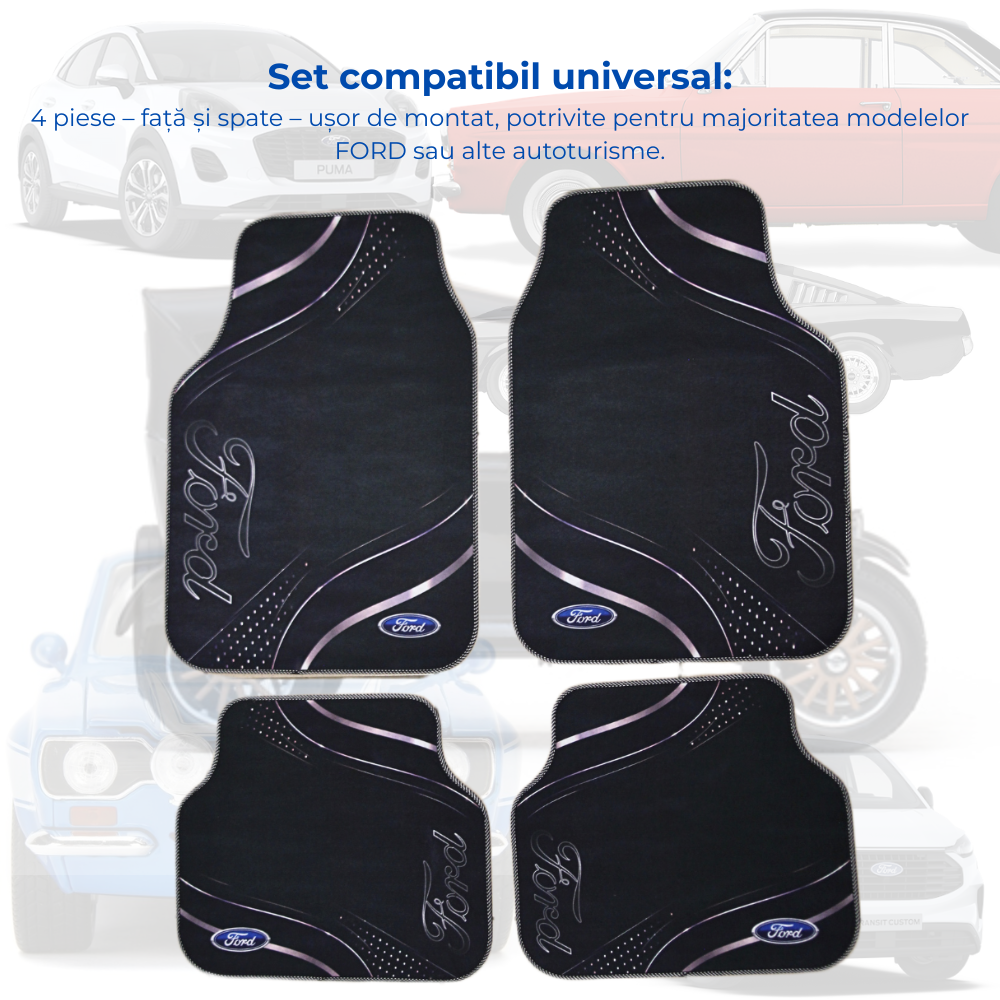 Covorașe Auto Universale FORD – Design Negru Elegant 4 Piese