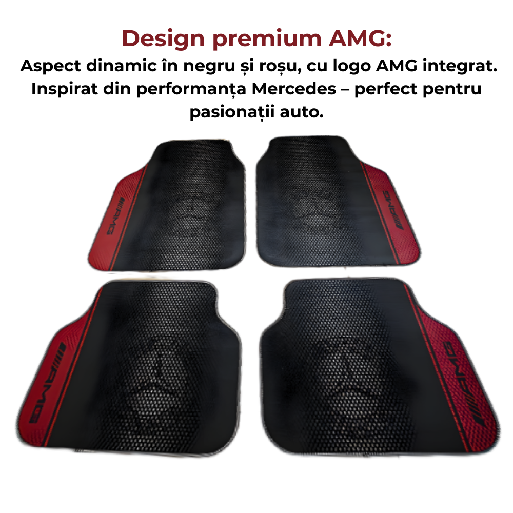 Covorașe Auto Universale Mercedes AMG – Negru/Roșu Sport