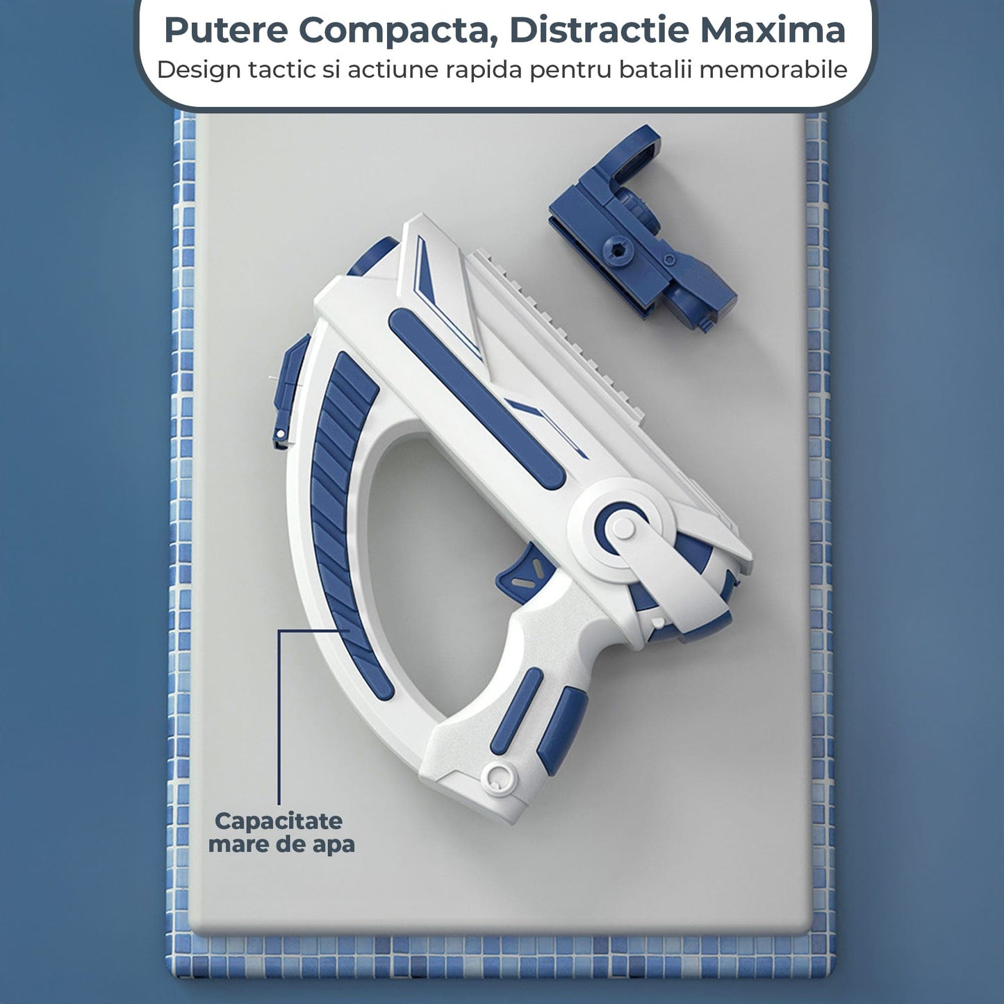 Pistol cu Apa Electric Timebox pentru Copii 4-6 Ani– Jucarie de Vara cu Tragere Automata, Vizor Tactic, Ideal pentru Joaca in Aer Liber, Usor de Folosit, Waterproof, Incarcare USB, Alb