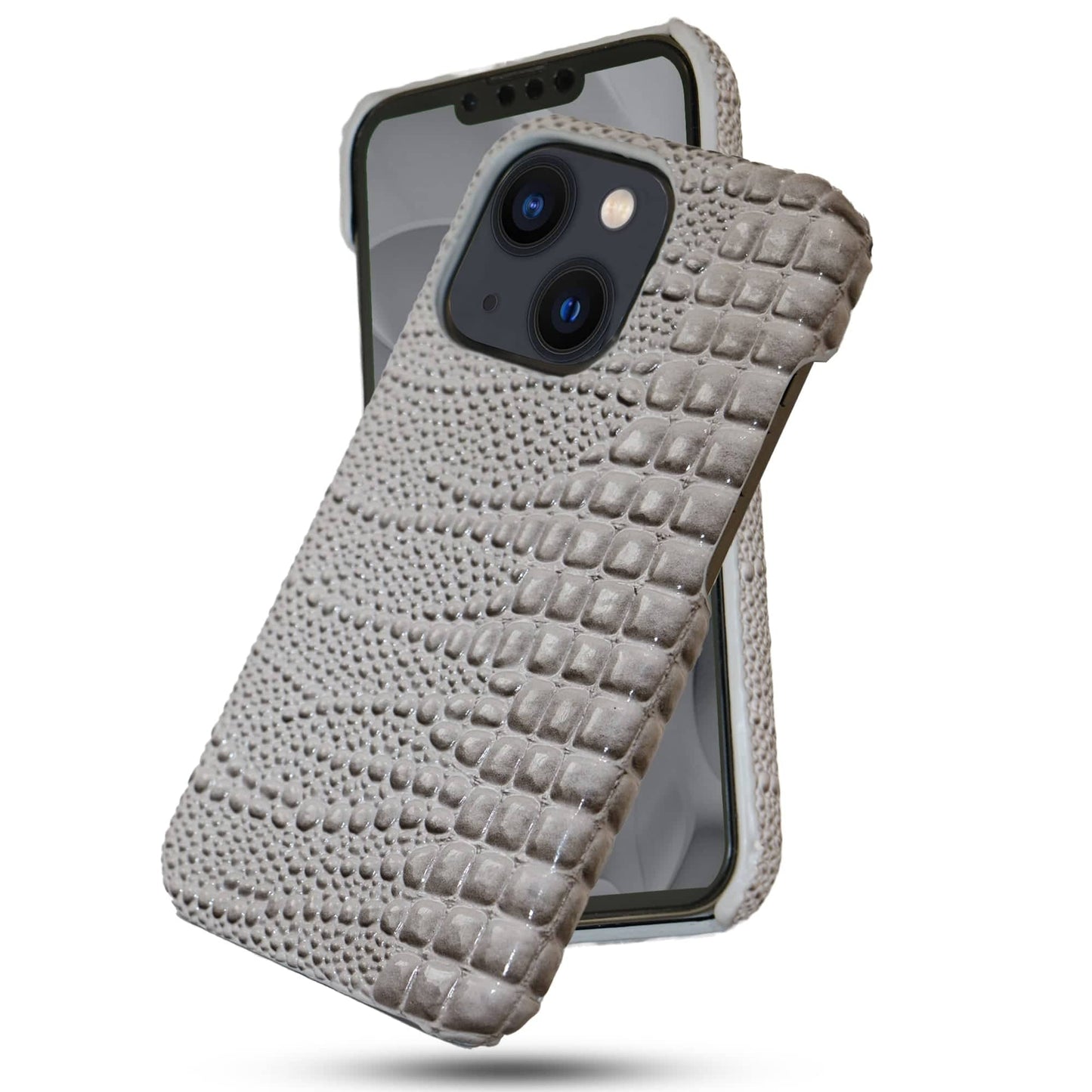 Husa de Protectie Timebox, Compatibila Apple iPhone 13 Microfibra in Interior, stil Piele de sarpe, Gri