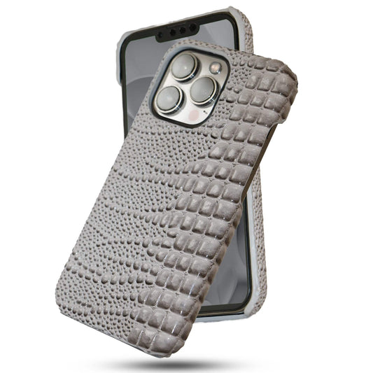 Husa de Protectie Timebox, Compatibila Apple iPhone 13 Pro, Microfibra in Interior, stil Piele de sarpe, Gri