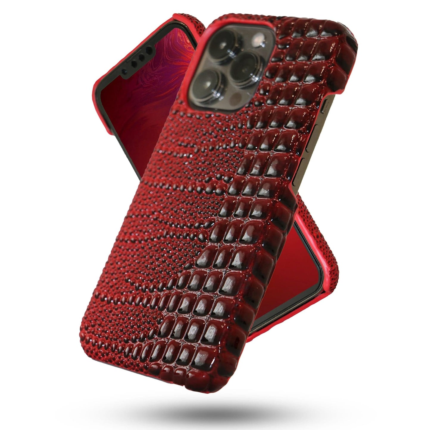 Husa de Protectie Timebox, Compatibila Apple iPhone 13 Pro, Microfibra in Interior, stil Piele de sarpe, Rosu