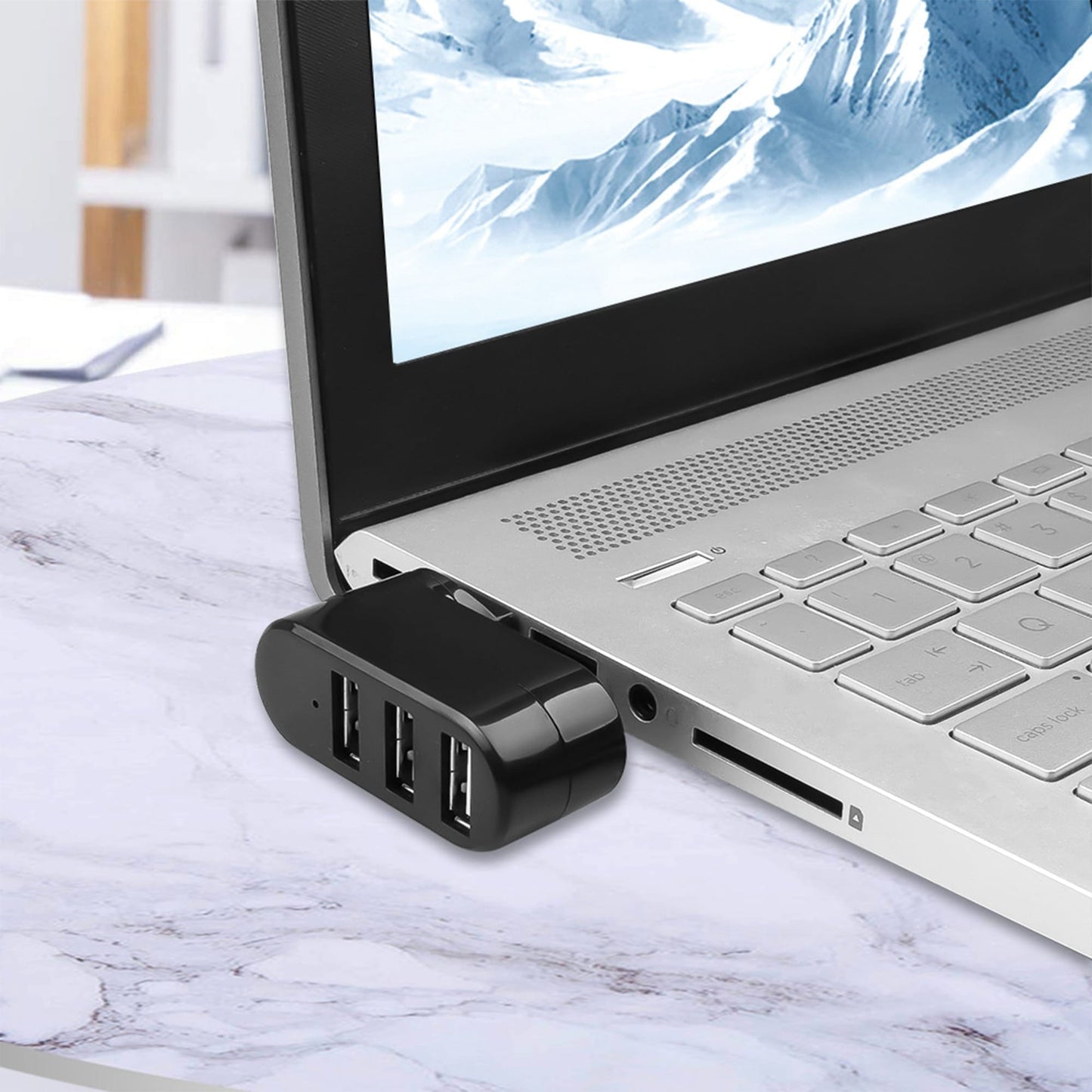 Hub USB extern 3 in 1, Rotativ 180 grade, Adaptor cu 3 porturi, USB 3,0, Splitter, Compatibil Laptop, MacBook, PC, Negru