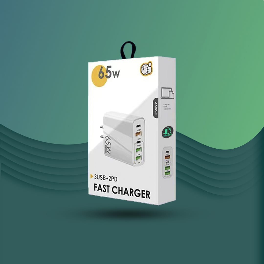 Incarcator Retea, 5 Porturi, 65W Fast Charge, 3 x USB, 2 x Type-C, Alb