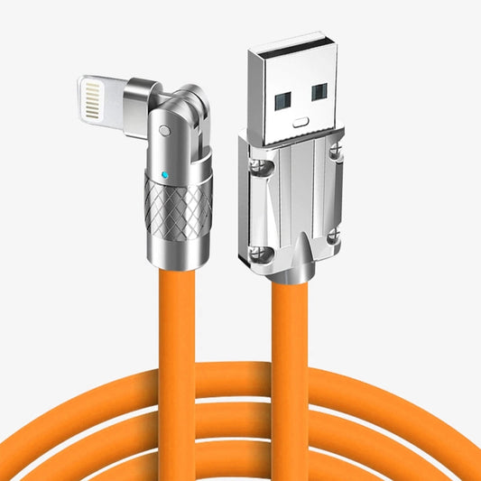 Cablu Date si Incarcare Rapida Timebox, 120W, Rotire 180 grade, QC 3,0, USB, Lightning Apple, 2m, Indicator LED, Portocaliu