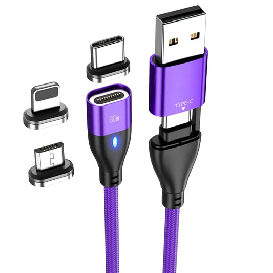 Cablu de date si Incarcare Rapida, Timebox 6 in 1, QC 3,0,60W, Magnetic, USB, Type C, Tip Lightning, Micro-USB, Compatibil iPhone, Samsung, Huawei - 2m, Mov