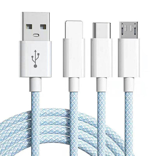 Cablu Date si Incarcare Rapida Timebox, 3 in 1, QC 3,0,66W, USB, Type-C, Lighting, Micro-USB, 1,2m, Albastru